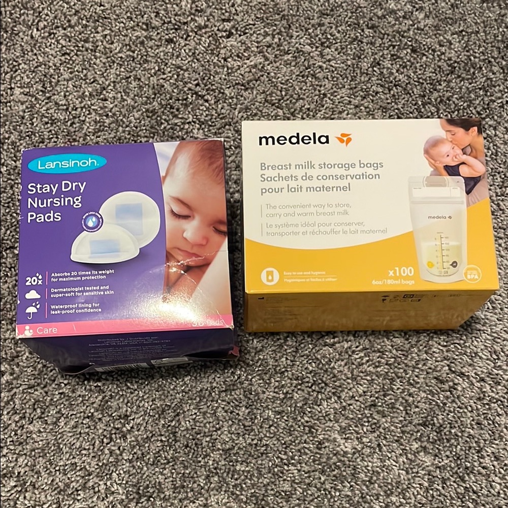 Medela Breast Milk Storage Bags and Lansinoh Nursing Pads